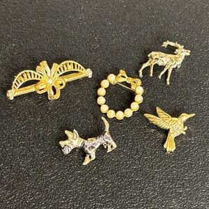 Brooch Collection Bundle Lot Hummingbird Scottie Dog Deer Wreath Set